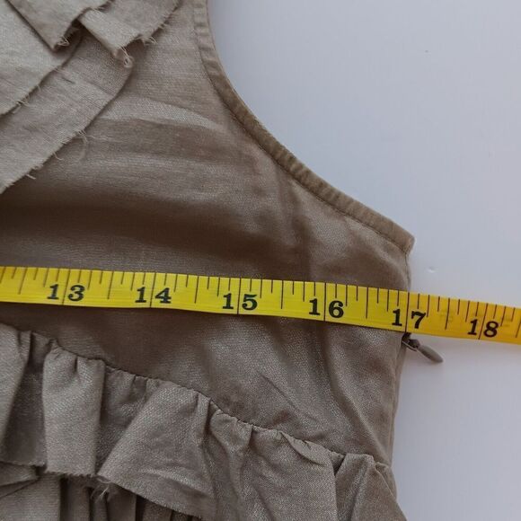 J Crew Women's Size 0 Sleeveless Gold Ruffle Front Cotton Work Top w/Side Zip - Picture 8 of 9